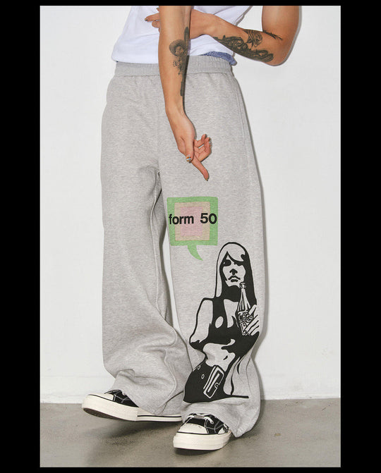 NOVACAM Portrait Graphic Print Curved Baggy Sweatpants | Face 3 Face