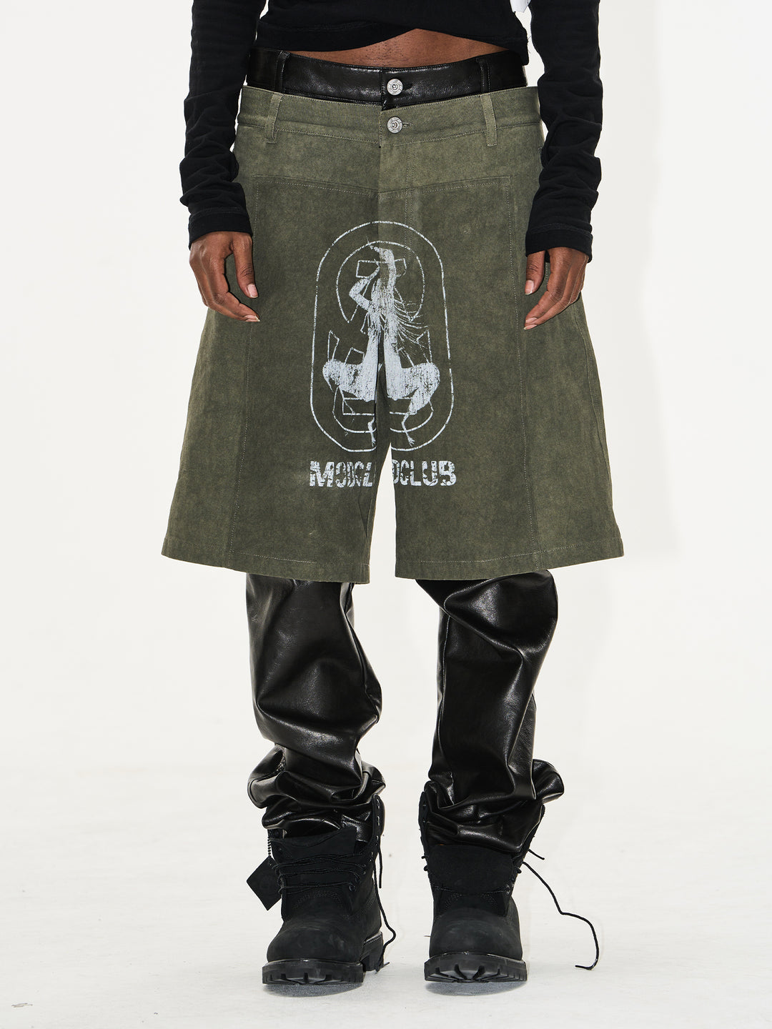 BLIND NO PLAN Double-Layer Dirty-Dye Printed Leather Pants | Face 3 Face