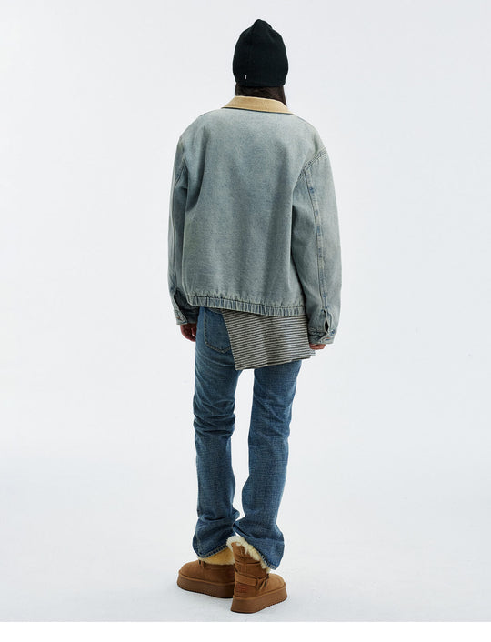 MEDM Corduroy Collar Washed Denim Jacket | Face 3 Face