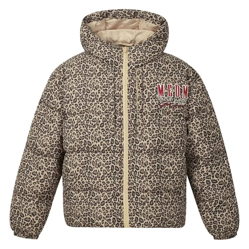 MEDM Leopard Leather Patch Puffer Jacket | Face 3 Face