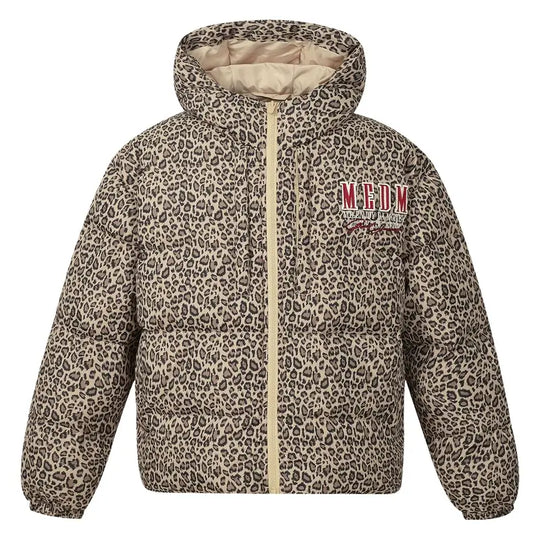 MEDM Leopard Leather Patch Puffer Jacket | Face 3 Face
