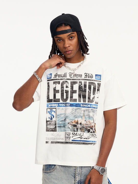 Small Town Kid Old Newspaper Print Tee | Face 3 Face