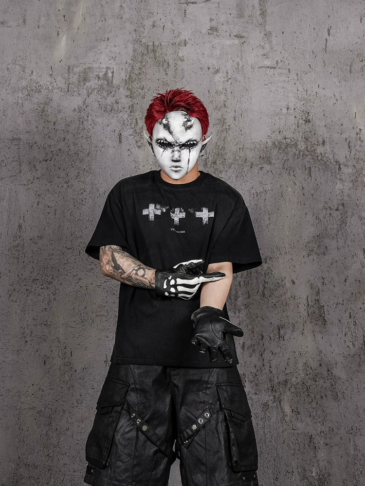 UNDERWATER Cross Print Washed Distressed Tee | Face 3 Face