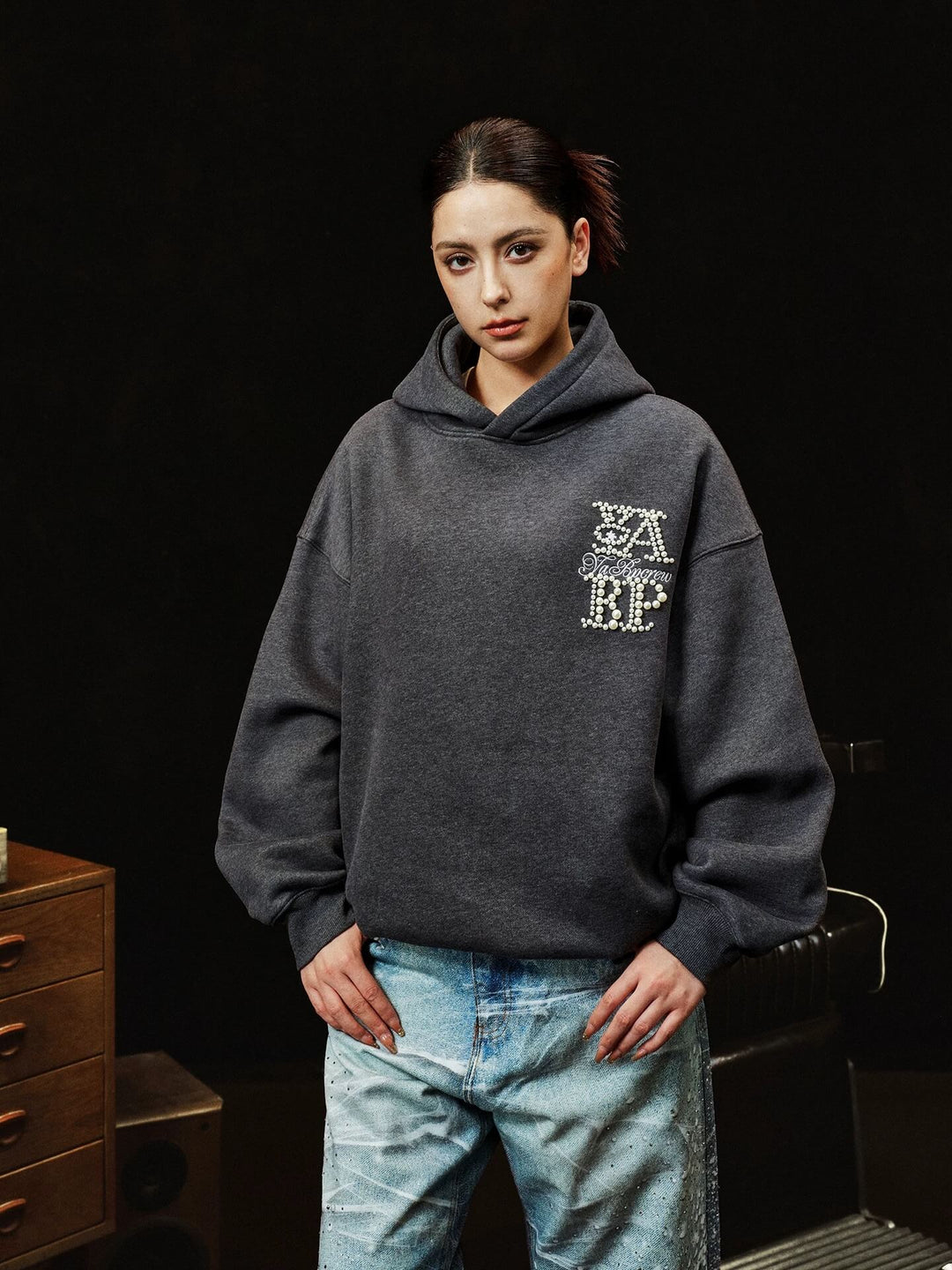 YADcrew x BIPOLAR Logo Pearl Embroidered Hoodie | Face 3 Face