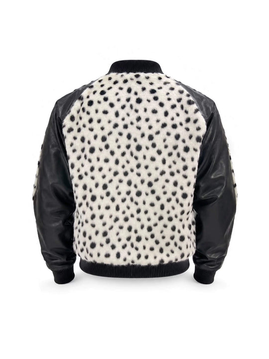 KARMANISTIC Leopard Print Faux Fur PU Leather Sleeve Varsity Jacket | Face 3 Face