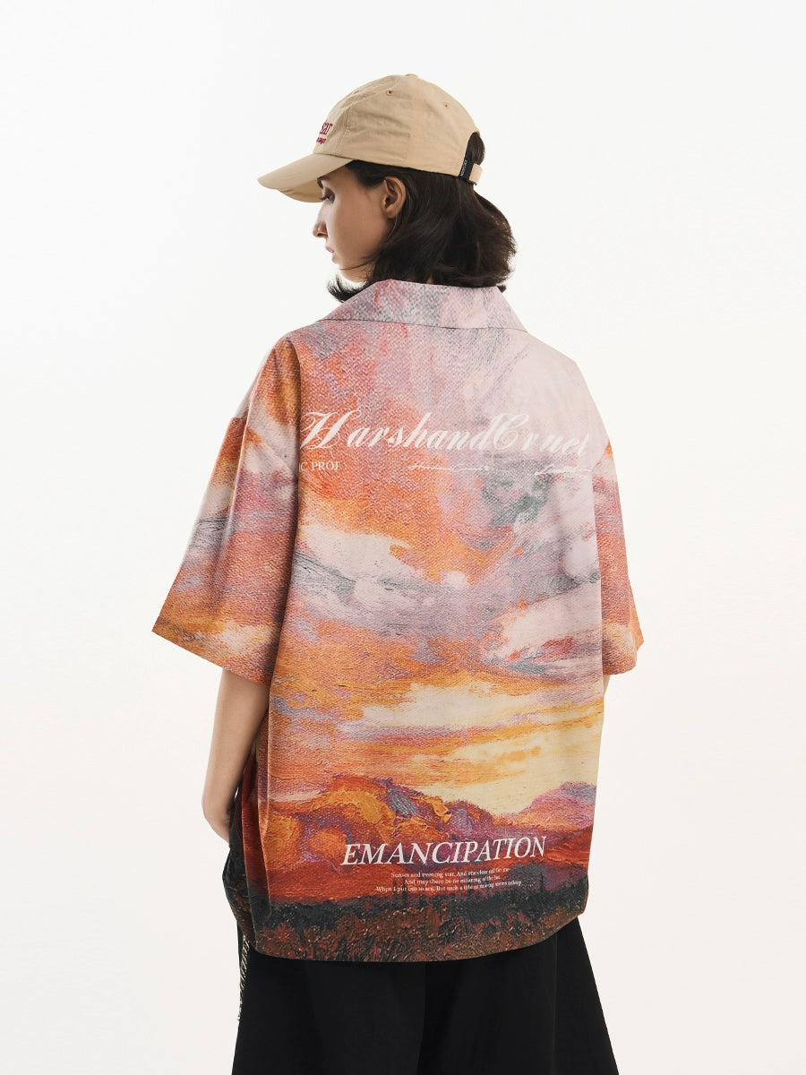 Harsh and Cruel Sunset Landscape Oil Painting Shirt