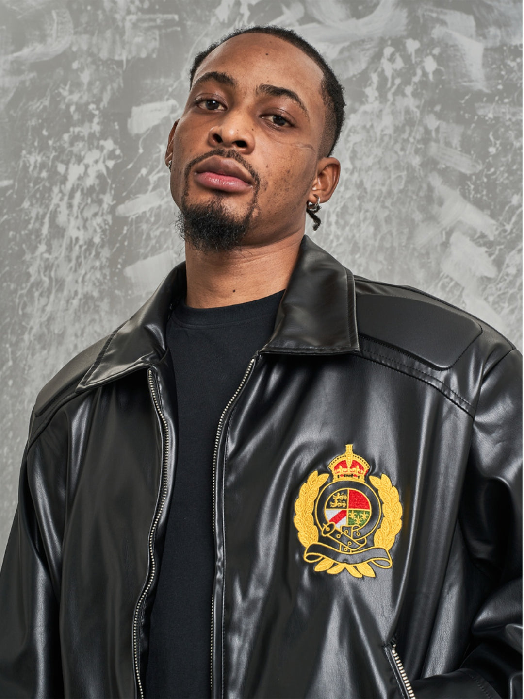 F3F Select Badge Embroidery Shoulder Pad Leather Jacket | Face 3 Face