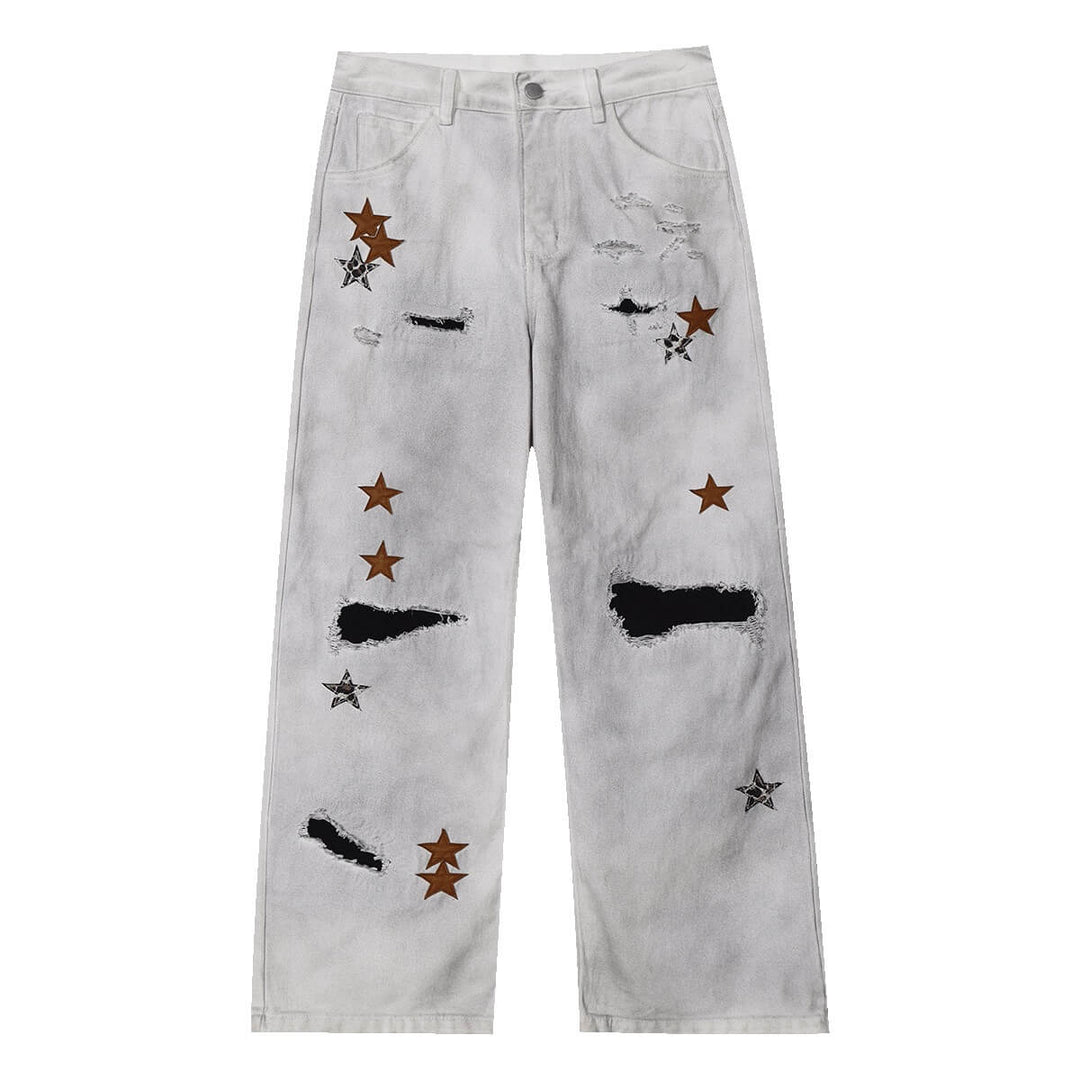 MEDM Multi Star Patch Washed Distressed Jeans | Face 3 Face
