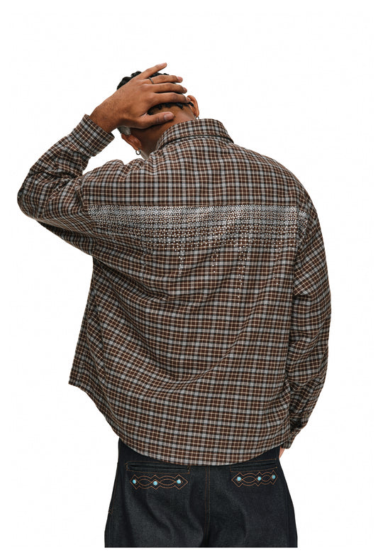 ANTIDOTE Rhinestone Flannel Plaid Long Sleeve Shirt | Face 3 Face