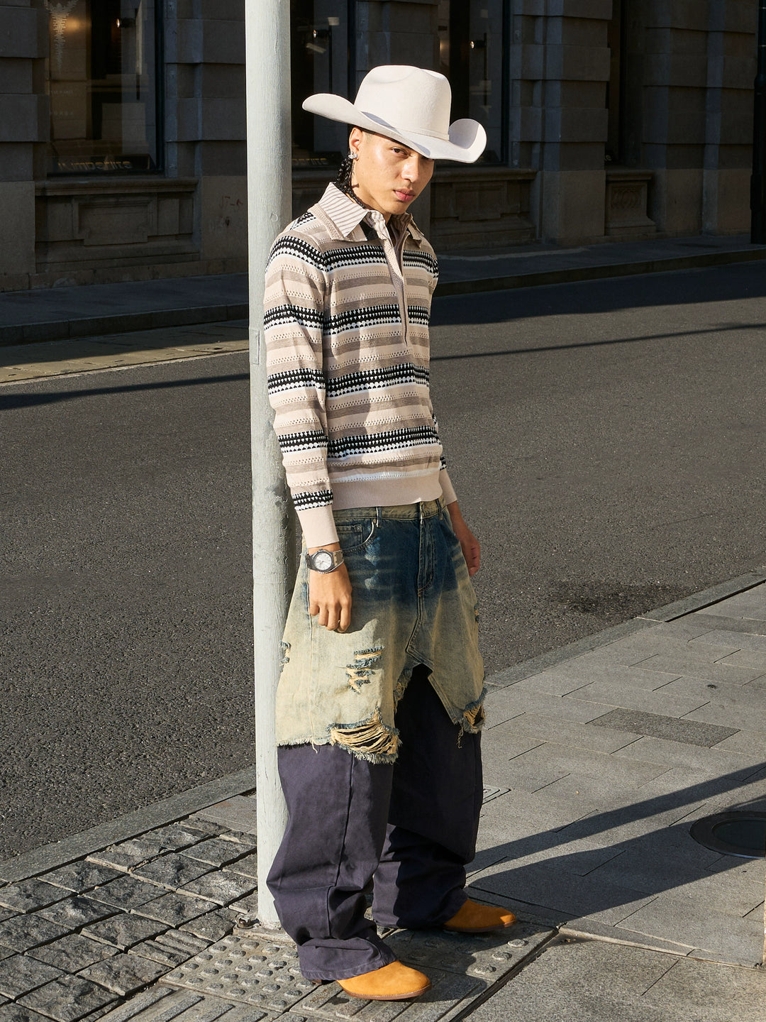 STEEPC Layered Design Washed Distressed Baggy Jeans | Face 3 Face