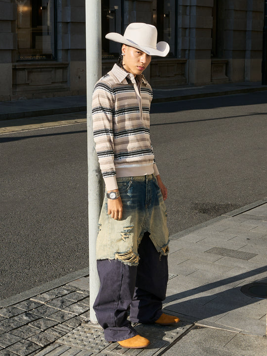 STEEPC Layered Design Washed Distressed Baggy Jeans | Face 3 Face