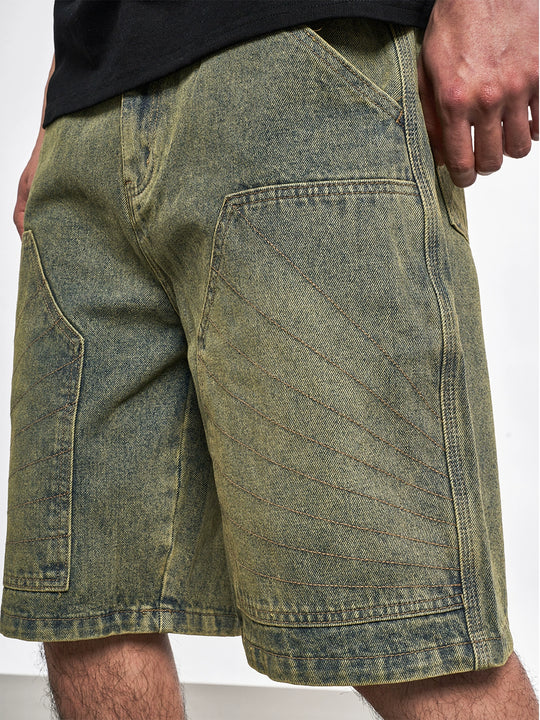F3F Select Double Knee Line Stitch Denim Shorts | Face 3 Face