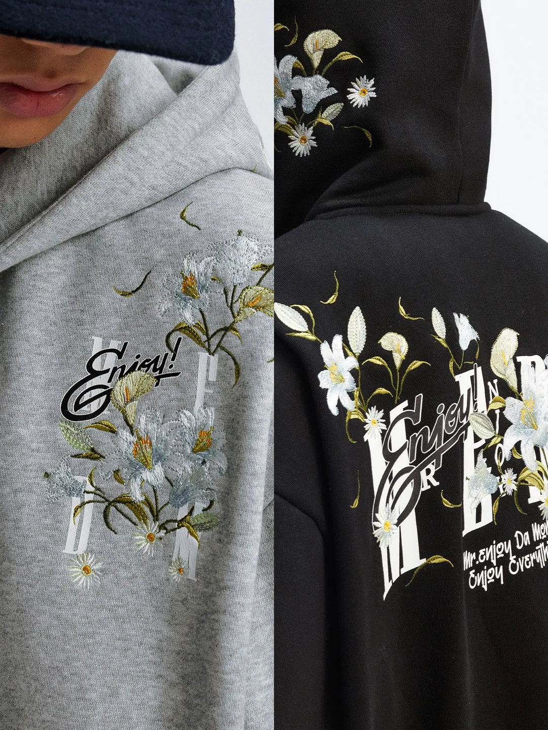 MEDM Rose Embroidered Zip Up Hoodie | Face 3 Face