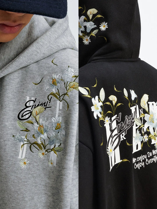 MEDM Rose Embroidered Zip Up Hoodie | Face 3 Face