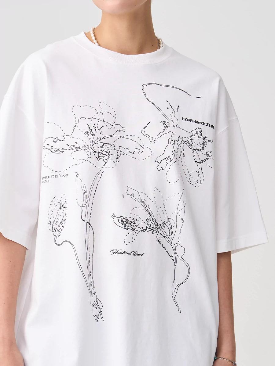 Harsh and Cruel Dotted Lines Flower Tee