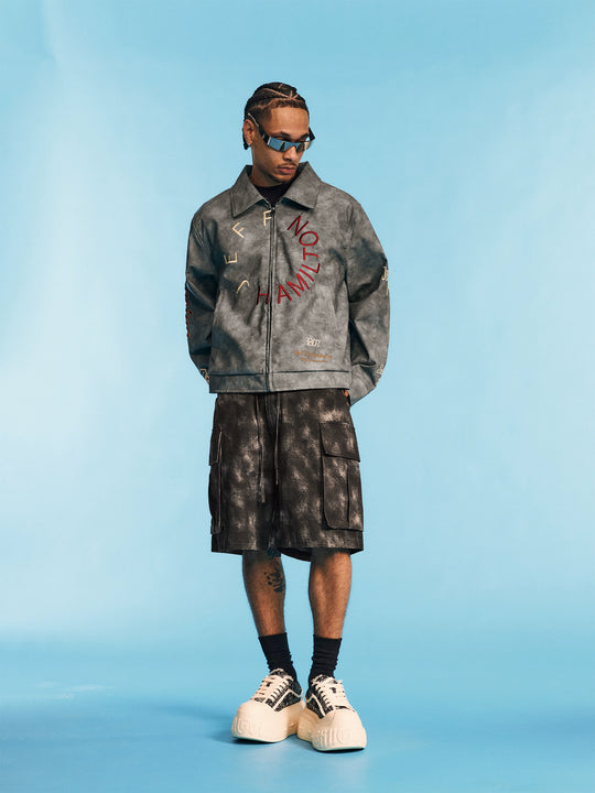 1807 JEFF HAMILTON Logo Embroidered Leather Detroit Jacket | Face 3 Face