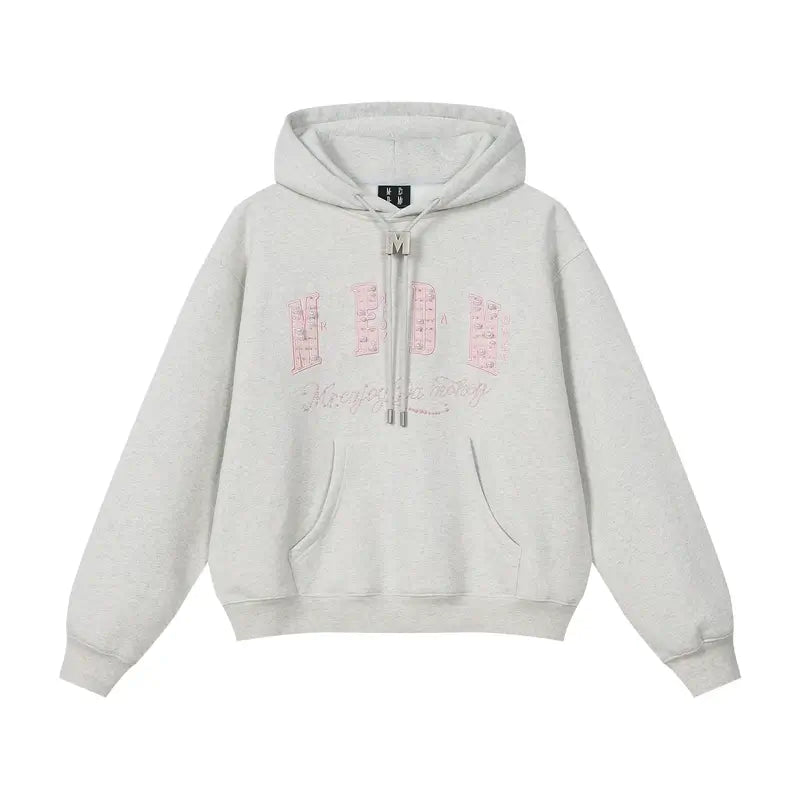 MEDM M Buckled Drawstring Pearl Logo Embroidered Hoodie | Face 3 Face
