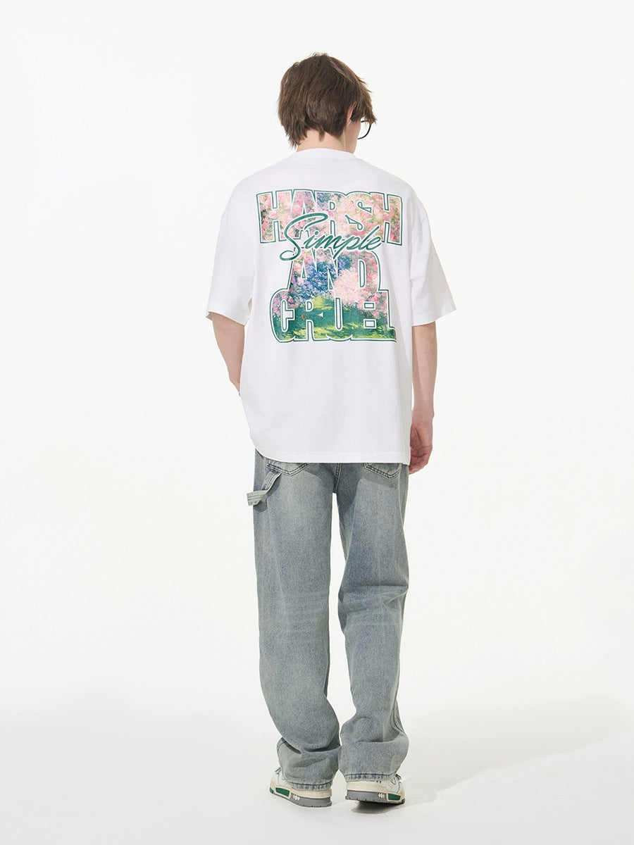 Harsh and Cruel Font Art Oil Painting Floral Tee