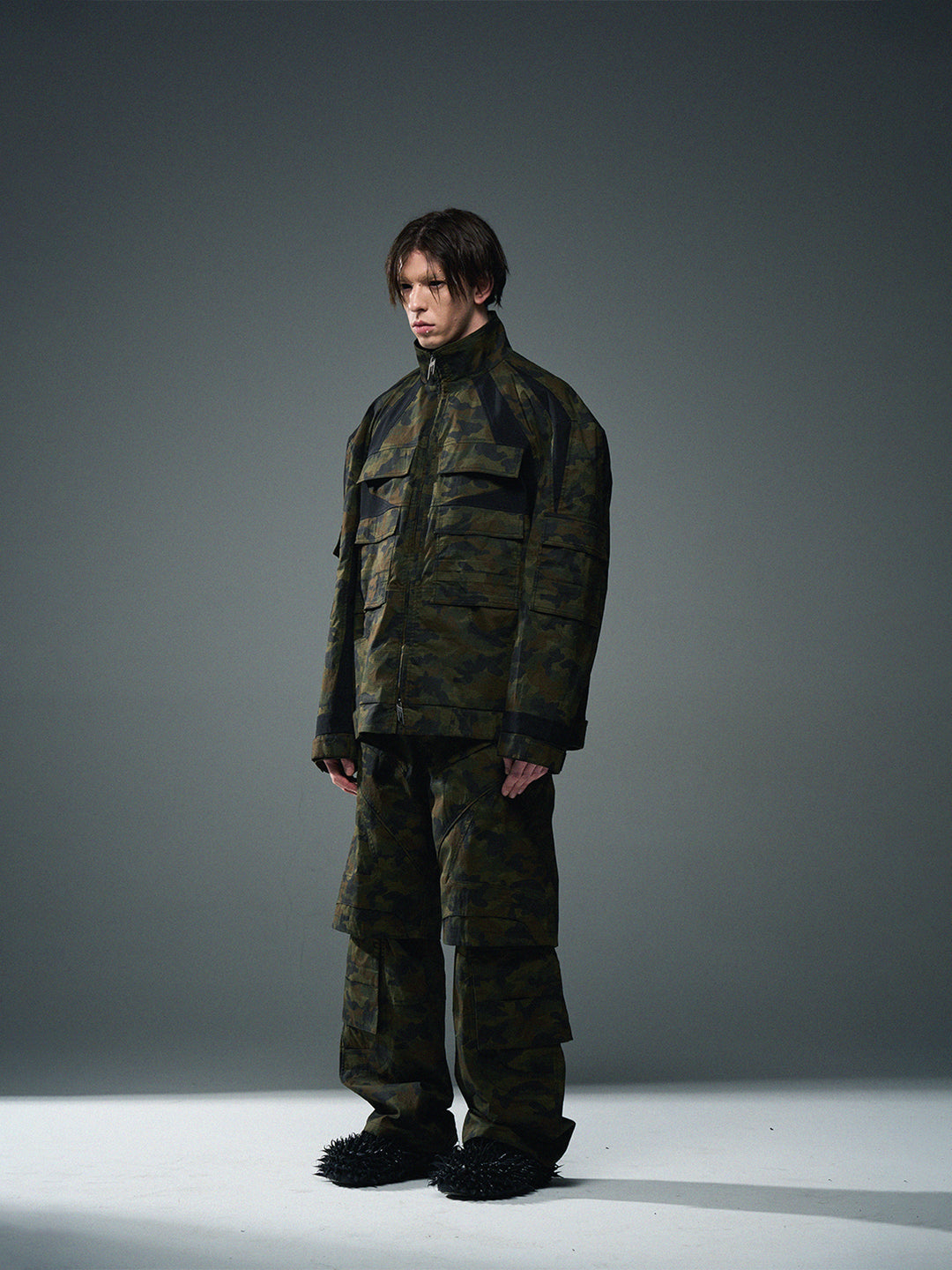 BLIND NO PLAN Colorblocking Textured Check Camouflage Work Cargo Pants | Face 3 Face