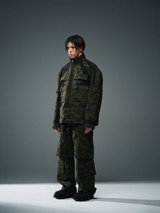 BLIND NO PLAN Colorblocking Textured Check Camouflage Work Cargo Pants | Face 3 Face