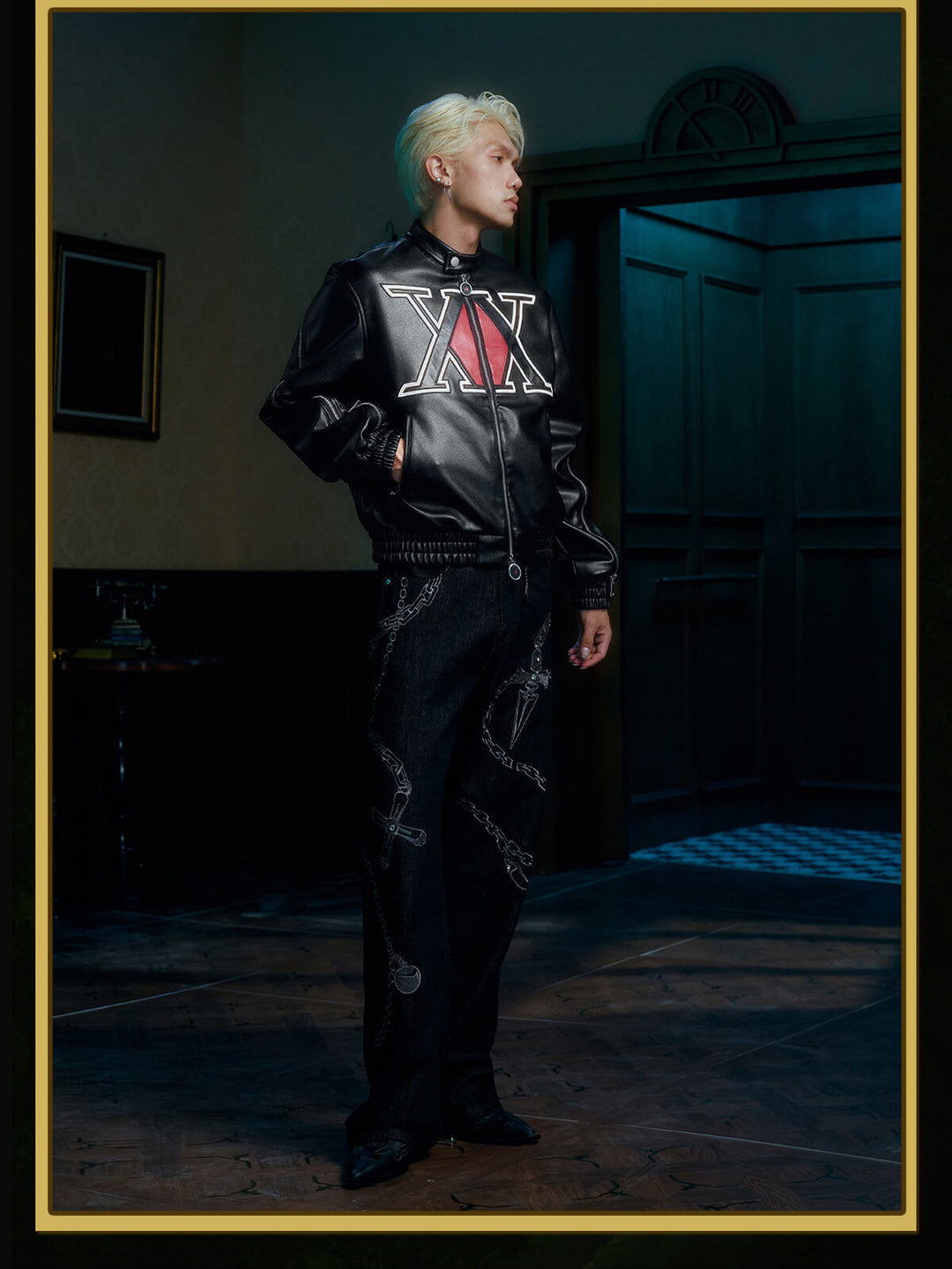 MEDM × HUNTER×HUNTER Hunter Association Logo PU Leather Jacket