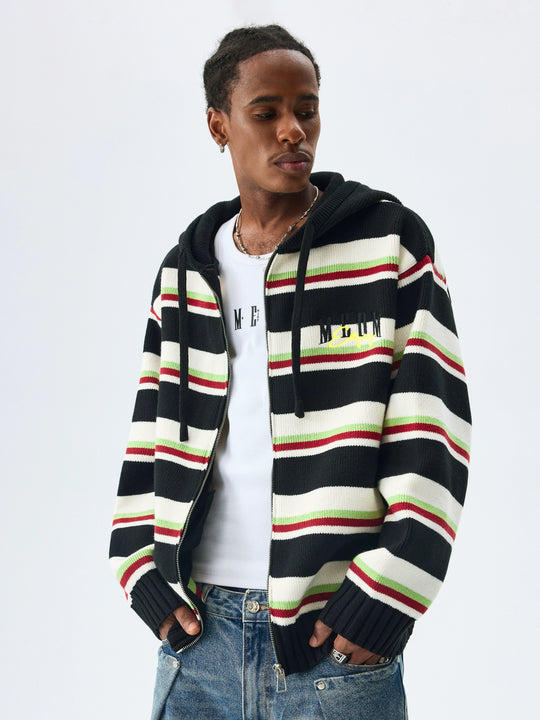 MEDM Colorful Stripes Zip-Up Knit Hoodie | Face 3 Face