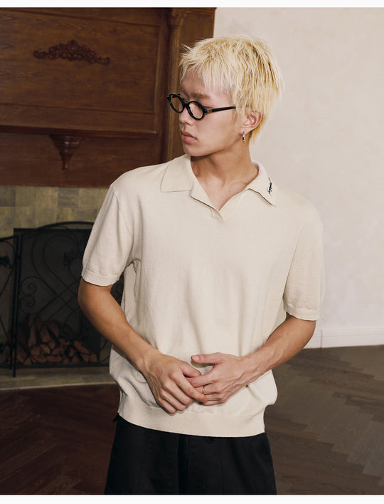 MEDM Handwriting Embroidery Knit Polo | Face 3 Face