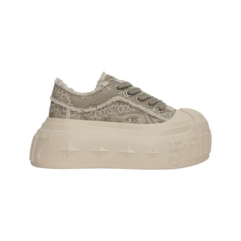 1807 INF-008 Gothic Lace Up Canvas Paisley Chunky Sneakers | Face 3 Face