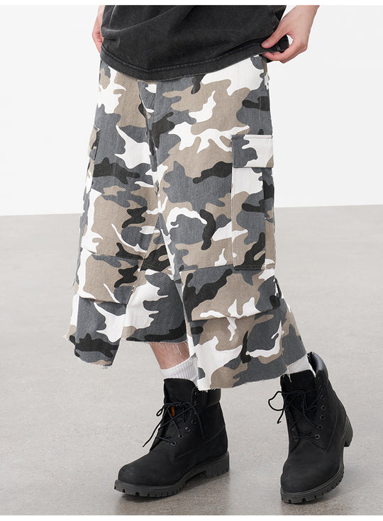 AFGK Camouflage Multi Pocket Destroyed Work Shorts | Face 3 Face