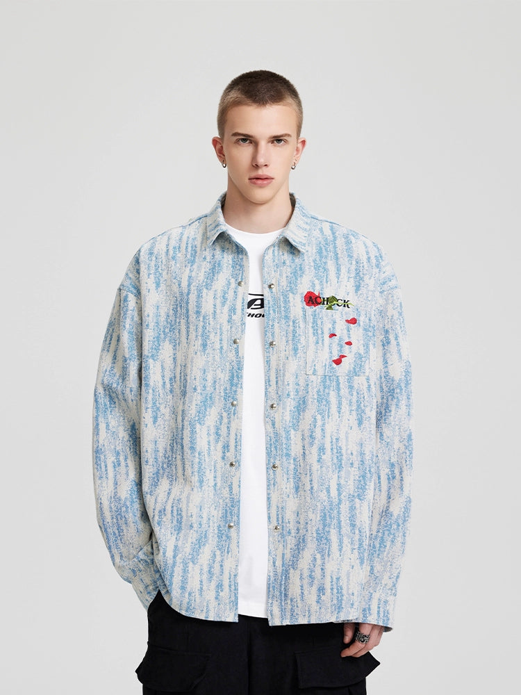 Achock Rose Embroidery Washed Long Sleeved Shirt | Face 3 Face