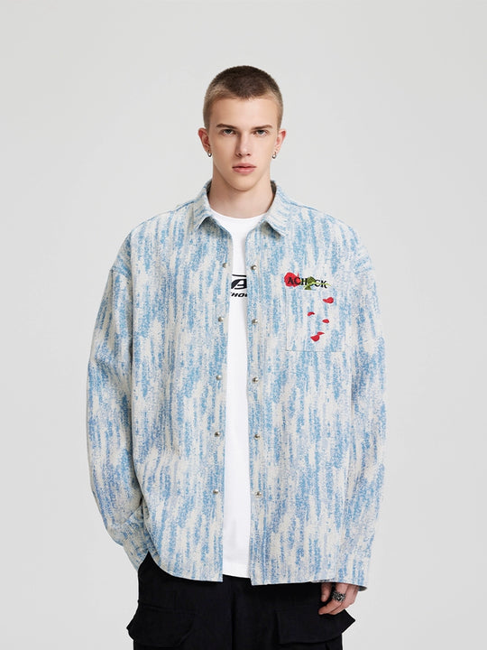 Achock Rose Embroidery Washed Long Sleeved Shirt | Face 3 Face