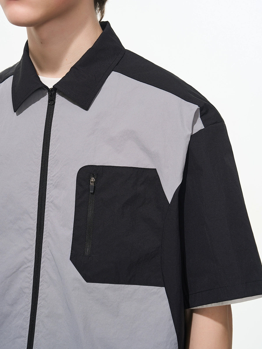 Harsh and Cruel Contrast Stitching Deconstructed Zipper Shirt
