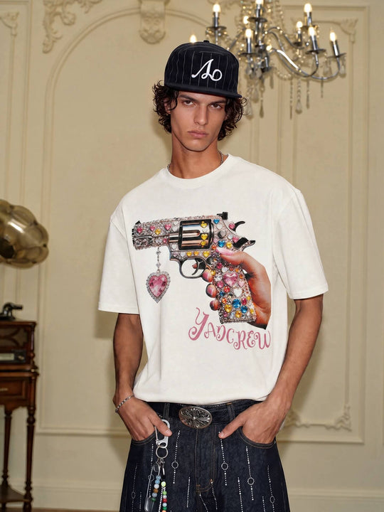 YADcrew Rhinestone Revolver Digital Print Tee | Face 3 Face