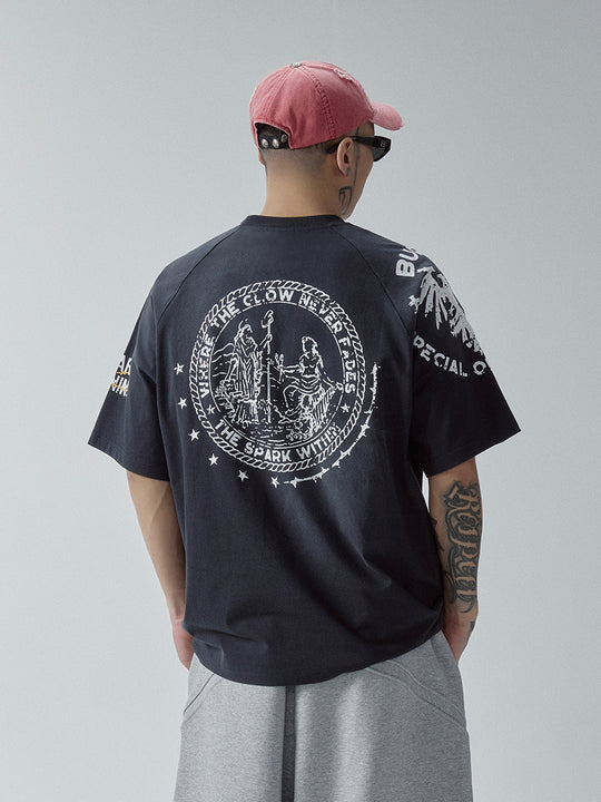 F2CE Washed Gradient Raglan Sleeve Printed Tee | Face 3 Face