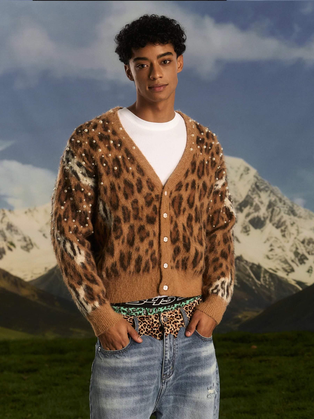 S45 Pearl Studded Leopard Knit Cardigan | Face 3 Face