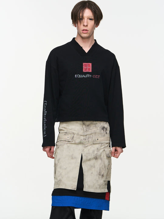 BLIND NO PLAN V-Neck Washed Print Long Sleeve Tee | Face 3 Face