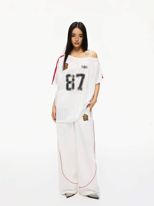 1807 Contrast Piping Baggy Track Pants | Face 3 Face