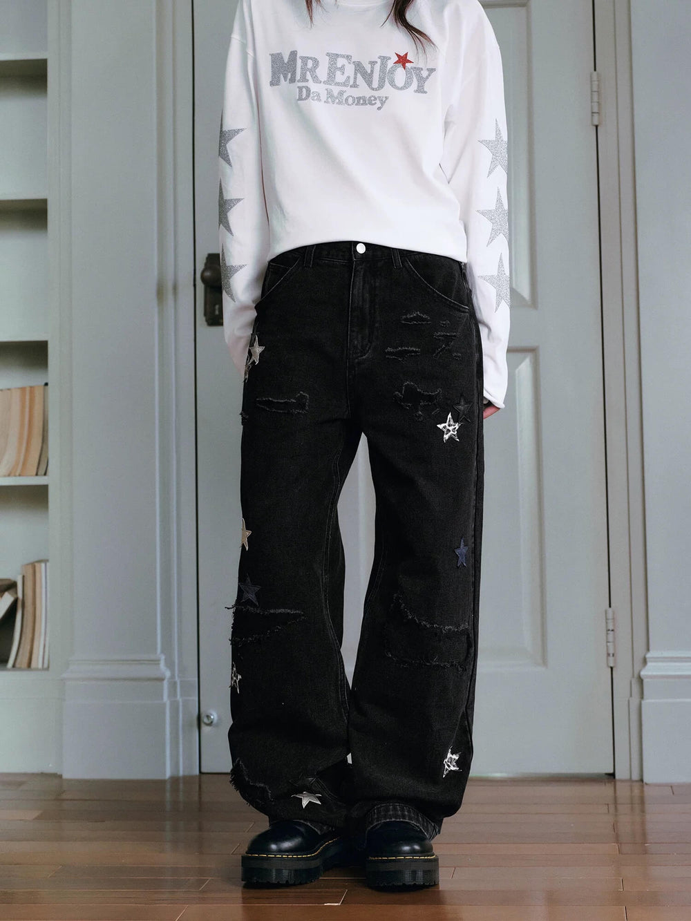 MEDM Multi Star Patch Washed Distressed Jeans | Face 3 Face