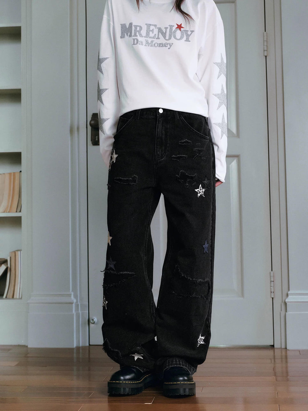 MEDM Multi Star Patch Washed Distressed Jeans | Face 3 Face