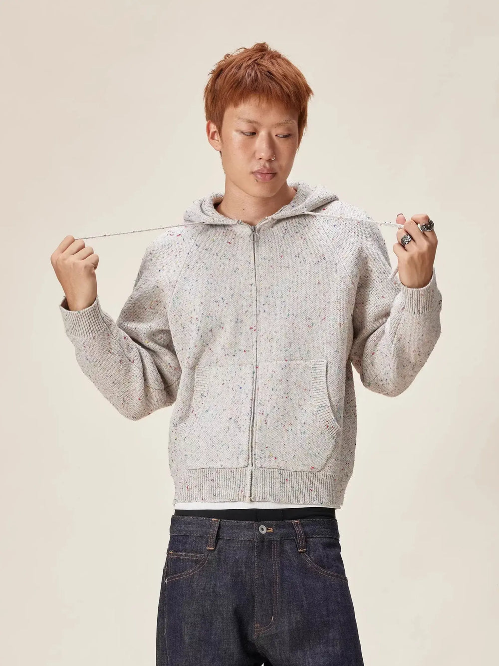 EVILKNIGHT(EK) Speckled Knit Zip Up Hoodie