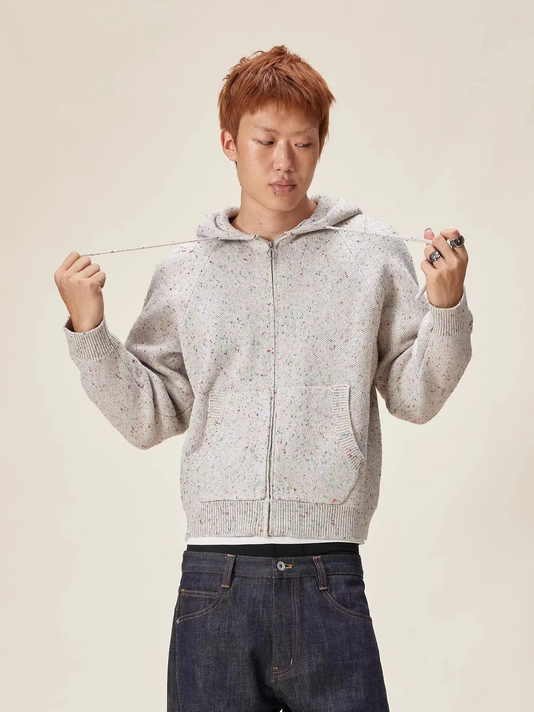 EVILKNIGHT(EK) Speckled Knit Zip Up Hoodie