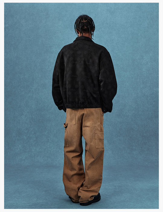 MEDM Leather Logo All-Over Monogram Suede Jacket | Face 3 Face