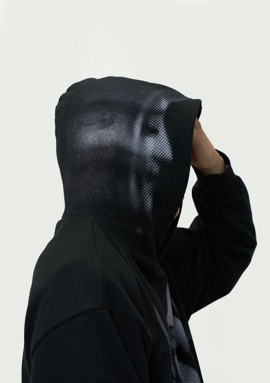 EVILKNIGHT(EK) Mirror Duality Graffiti Print Hoodie | Face 3 Face