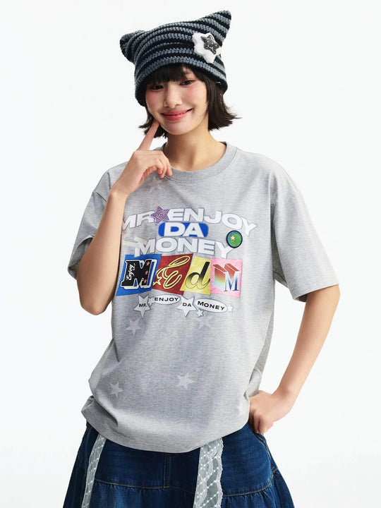 MEDM All Over Star and Graphic Logo Print Short Sleeve Tee | Face 3 Face
