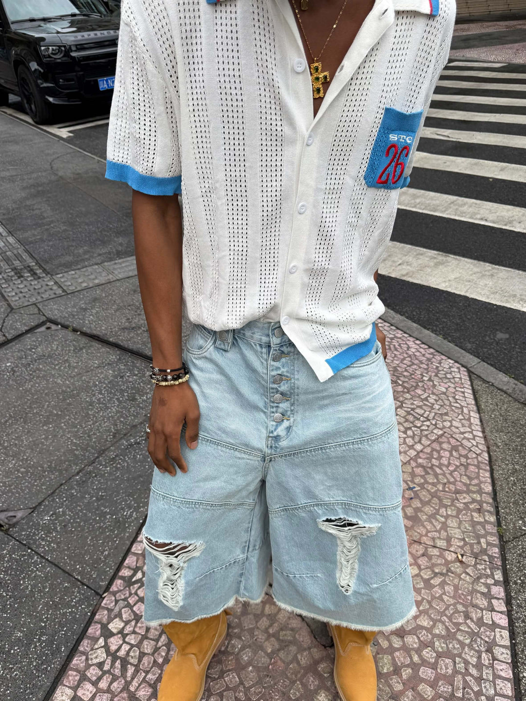 STEEPC Washed Distressed Button Fly Cutoff Baggy Denim Shorts | Face 3 Face