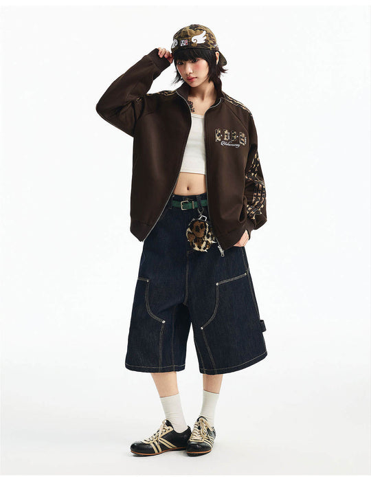MEDM Leopard Print Stripe Sleeve Track Jacket | Face 3 Face