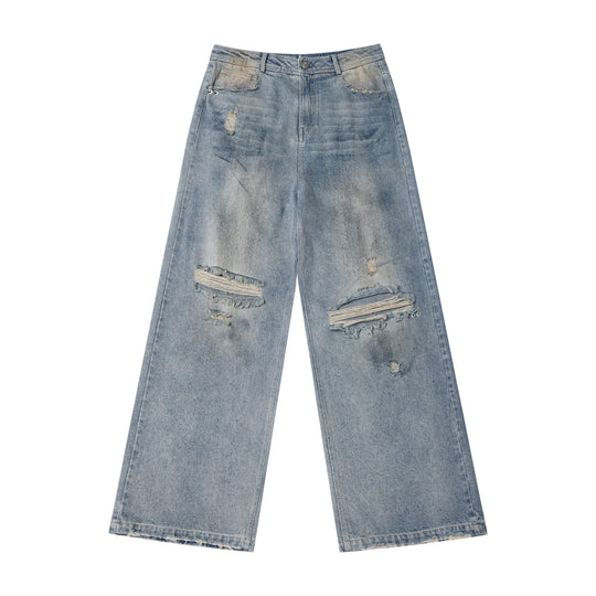 JHYQ Washed Holes Old Dirty Dyed Baggy Jeans