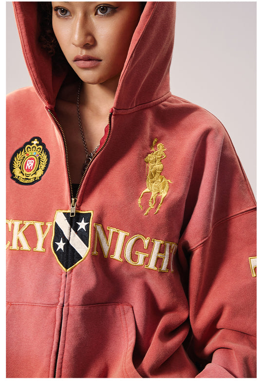 Remedy Washed Patch Embroidered Zip Up Hoodie | Face 3 Face