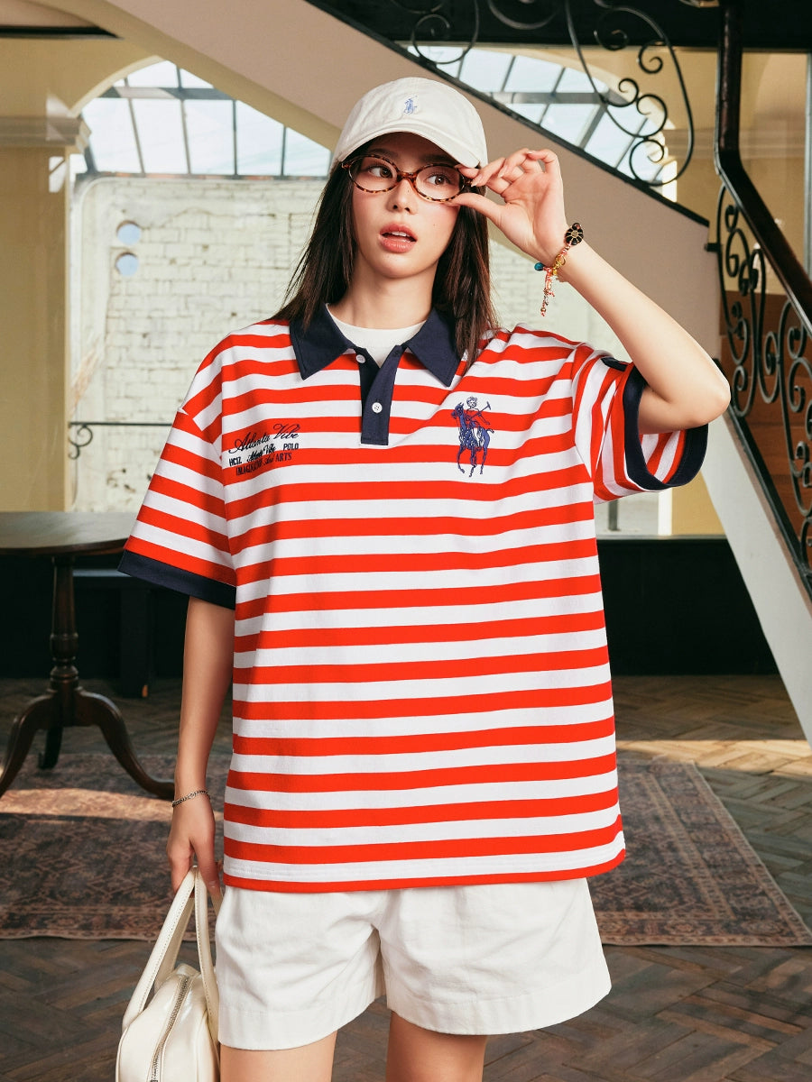 Harsh and Cruel Nautical Stripe Embroidered Polo | Face 3 Face