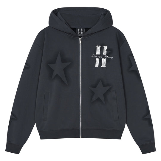 MEDM Spray Star Print Rhinestone Logo Zip Up Hoodie | Face 3 Face